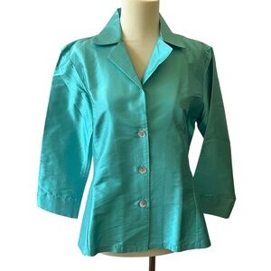 MARIKO 100% SILK BUTTON FRONT BLOUSE XS 3/4 SLEEVE NOTCH COLLAR EVENING ELEGANT